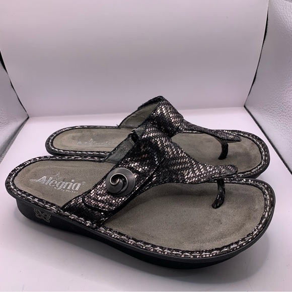 Alegria silver Black CAR  532  Thong Slip On Adjustable sandals Size40 US9.5 F16 - Picture 3 of 6